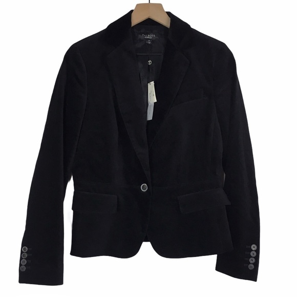 TALBOTS Jacket Blazer Velvet Kate Fit Black Velour Romantically Curvy Size 8 NWT - Picture 1 of 11